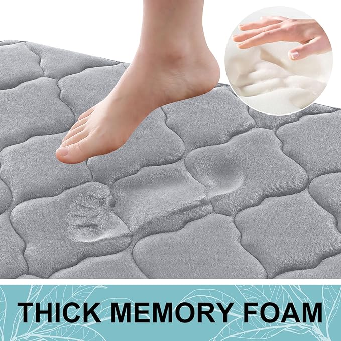 OLANLY Memory Foam Bath Mat Rug 59x34, Ultra Soft and Absorbent Bathroom Rugs, Non-Slip, Comfortable, Machine Washable Bath Carpet for Bathroom Floor, Tub, Shower and Home Decor Accessories, Grey