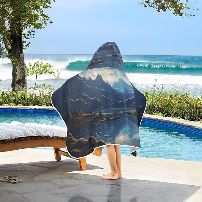 Hooded Towel for Kids Beautiful Landscape Mountains and Night Sky Beach Wrap Bath Towels 50x23.5in