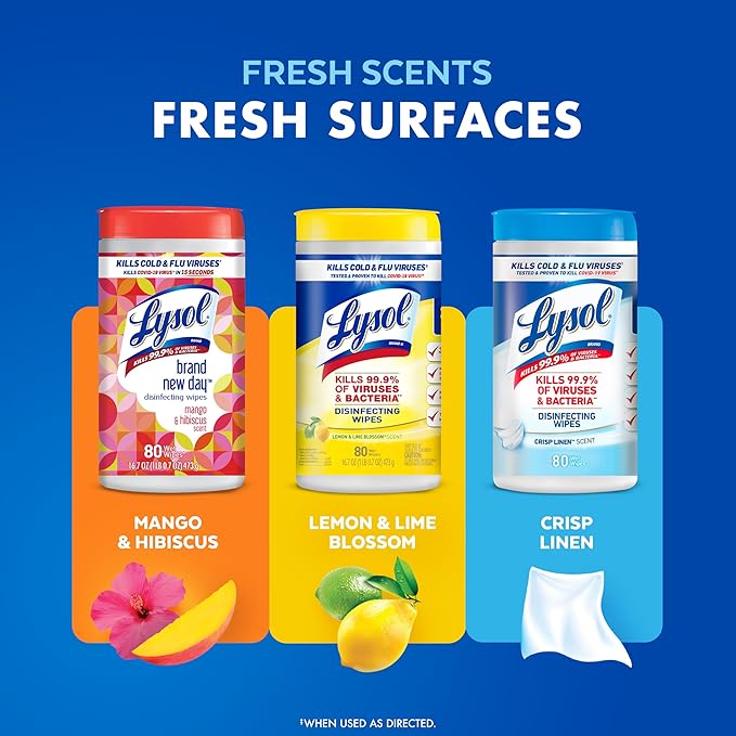 Lysol Disinfecting Wipes Bundle, Home Apartment Dorm Room Essentials and Cleaning Supplies, All Purpose Cleaner, Multi-surface Cleaning Wipes, Multi-Scent Sanitizing Wipes Bundle, 240 Count, Pack of 4