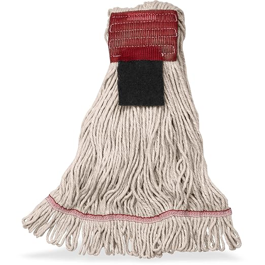SPARTA Flo-Pac Mop Head Loop-Ended, Wide Band with 5" Red Band with Scrubber for Organized Cleaning, Large, Natural, (Pack of 12)