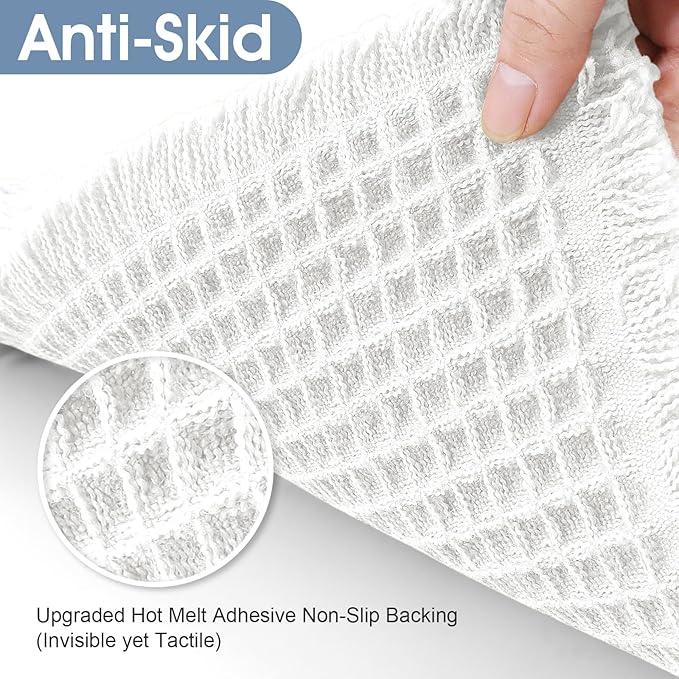 Upgraded Waffle Bath Mat Set 2 Piece White, Super Absorbent Non-Slip Quick Dry Bathroom Rugs with Tassels, Machine Washable Ultra Soft Boho Bath Rugs for Floor, Toilet Mats Boho Farmhouse Decor