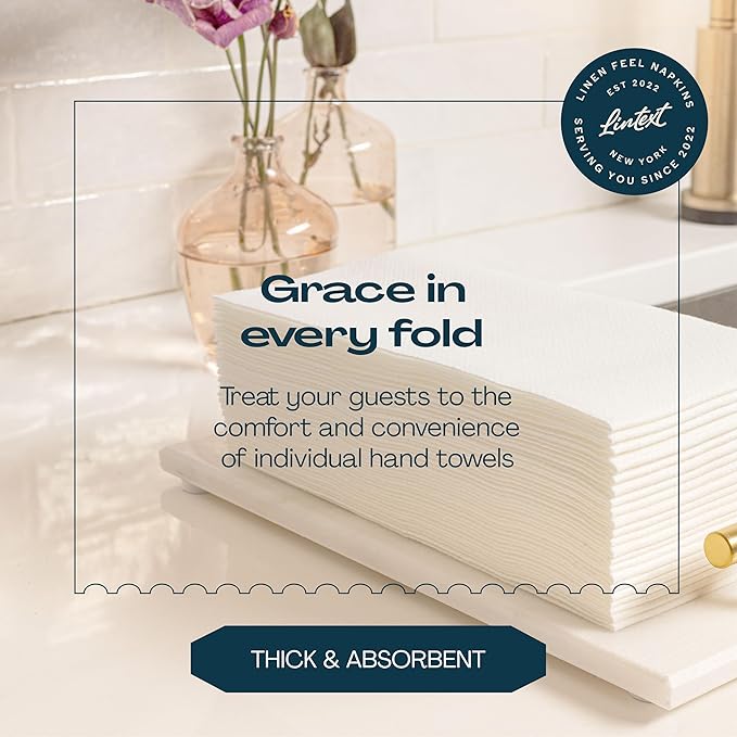 Lintext Disposable Linen-Feel Guest Towels - 12" x 17" Cloth-Like Hand Towels - Soft And Absorbent Paper Napkin For Bathroom, Kitchen, Or Event [Extra-Soft - Pack of 200]