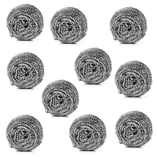 10 Pack Stainless Steel Scourers by for Dishes, Pots, Pans, and Ovens. Easy scouring for Tough Kitchen Cleaning