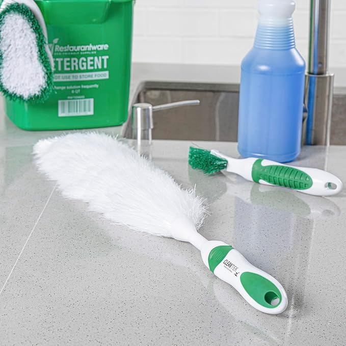 Restaurantware Cleaning Dusters 1 Pack of 16.2 x 2.3X 2.3 Inch Head Washable Static Dusting Wand Non-Slip Handle Plastic Green and White Dusting Tool for Hard-to-Reach Areas