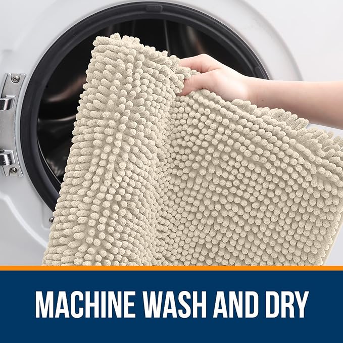 OLANLY Large Bathroom Rugs 40x32, Extra Soft Absorbent Chenille Bath Rugs, Rubber Backing Quick Dry, Machine Washable Bath Mats for Bathroom Floor, Tub and Shower, Home Decor Accessories, Sand