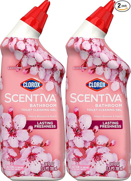 Clorox Scentiva Bathroom Toilet Cleaning Gel, Cherry Blossom and Peach, 24 Fluid Ounces (Pack of 2)
