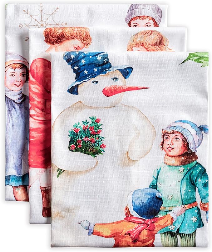 Maison d' Hermine Kitchen Towels Set of 3 100% Cotton 20" x 27.5" Reusable Cloth Tea Dish Towels Absorbent with Hanging Loop for Kitchen Dining Thanksgiving Christmas Decorations (Chromo)
