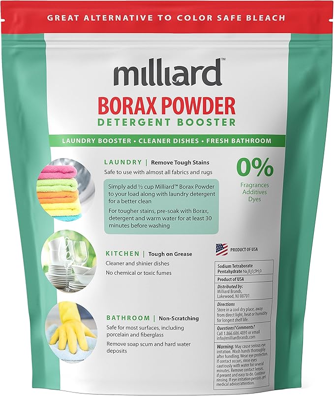 Milliard Borax Powder - Pure Multipurpose Cleaning Agent, Laundry Detergent Booster (2 lb)