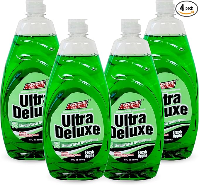 La's Totally Awesome Dish Soap Liquid – Fresh Apple Scent (30 fl oz, Pack of 4) – Grease-Fighting Dishwashing Liquid from Awesome Cleaner Brand