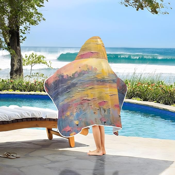 Hooded Towel for Kids Sea and Flowers Landscape Painting Beach Wrap Bath Towels 50x23.5in