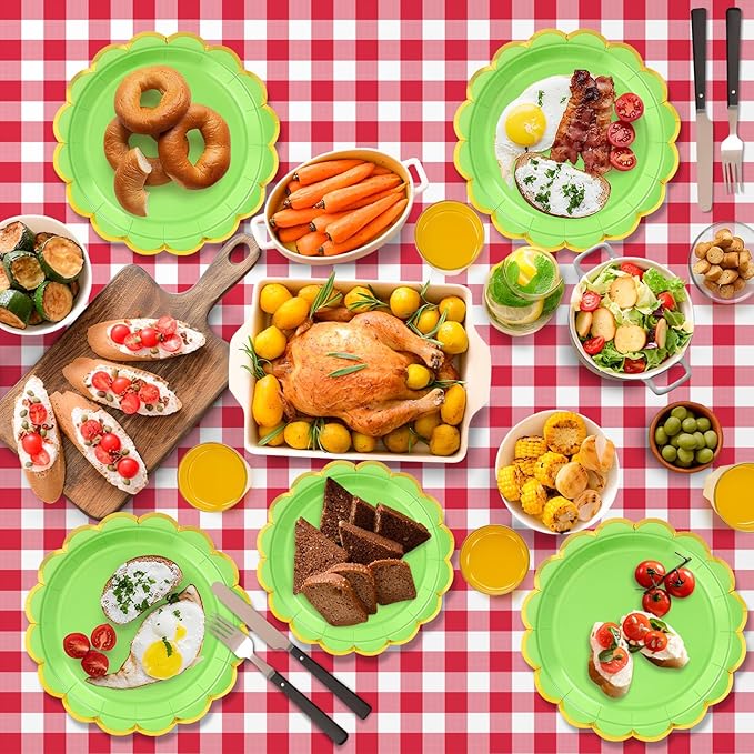50 Pcs Lime Green Paper Plates, 25 Pcs 9" and 25 Pcs 7" Disposable Christmas Scalloped Plates with Gold Foil for Graduation Wedding Baby Shower Birthday Party Picnic BBQ
