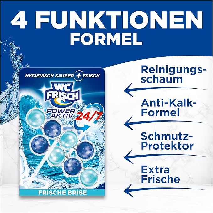 WC-Frisch Kraft Active Fragrance Rinser Fresh Breeze (2 x 50 g), Toilet Cleaner for Cleaning with Every Flush, Fragrance Stones for Long-Lasting Fresh Fragrance, + 50% Anti-limescale Effect