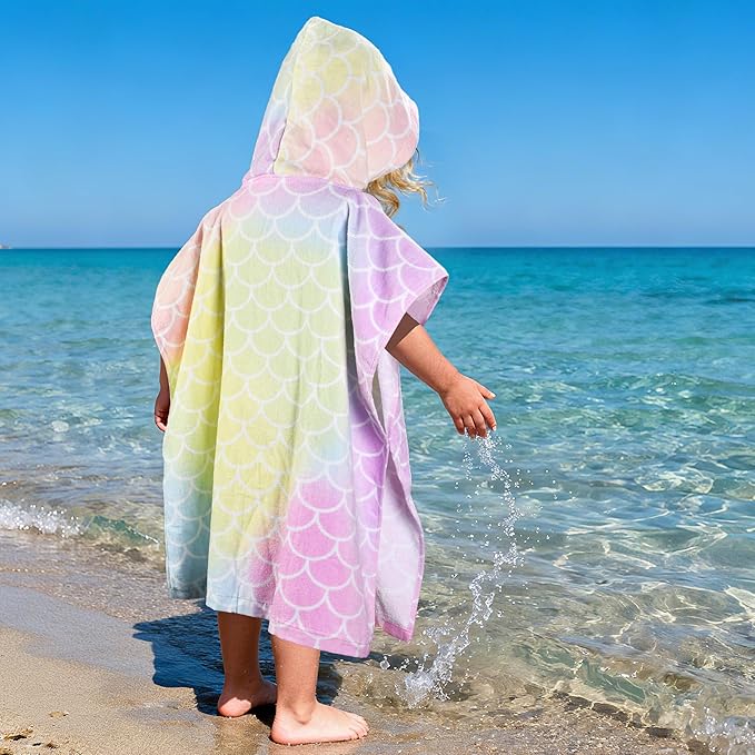 Tirrinia Kids Hooded Beach Towel, Toddler Hooded Bath Towel & Poncho Towel Super Absorbent, Wearable Swim Towel for Kids 3-6 Years Boys Girls at Bath Pool Beach, Birthday Gifts, Rainbow