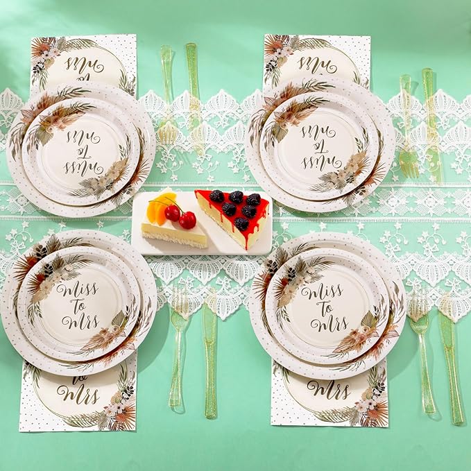 Boho Bridal Shower Decorations, 168Pcs Bridal Shower Plates and Napkins Sets Serve 24, Miss to Mrs, Love is In Bloom, Love is Brewing, Bride To Be, Bachelorette, Fall in Love Wedding Shower