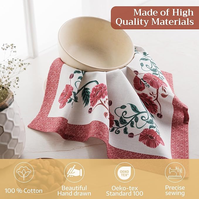 Maison d' Hermine 100% Cotton Cloth Napkins Set of 4 Everyday Reusable Square Napkins Cloth Washable Dinner Party Wedding Restaurant Hotel Kitchen Spring Summer (Poppy, 18" x 18")