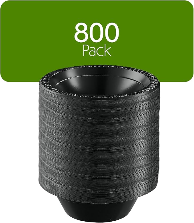 PLASTICPRO 800 PCS Black Plastic Bowls Light Weight 12 oz Plastic Soup Bowls Black Salad Plates Disposable for Party and Wedding