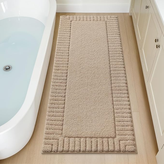 LUMI Bathroom Rugs Non Slip with Rubber Backing, Extra Soft Plush Microfiber Bath Rug Absorbent, Machine Washable Bath Mat Quick Dry for Tub, Shower, Hotel, Beige, 24"x60"