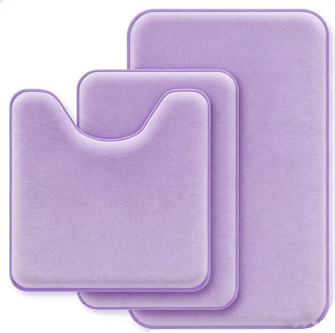RUN HELIX Bathroom Rugs Sets 3 Piece, Soft Absorbent Memory Foam Bath Mats Set, Dry Fast Bath Mat, Machine Washable Bath Rug Set for Bathroom （Lilac）