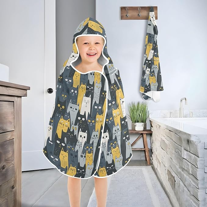 Hooded Towel for Kids Texture of A Crowd of Cats Beach Wrap Bath Towels 50x23.5in