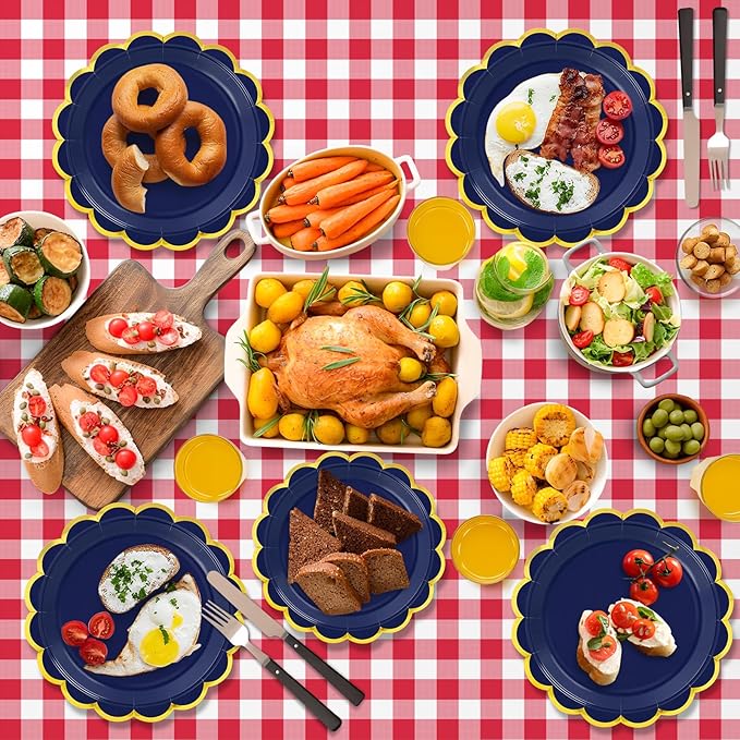 50 Pcs Navy Blue Paper Plates, 25 Pcs 9" and 25 Pcs 7" Disposable Navy Blue Scalloped Plates with Gold Foil for Graduation Wedding Baby Shower Birthday Party Picnic BBQ Halloween