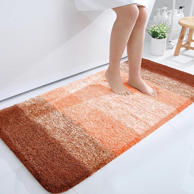 OLANLY Large Bathroom Rugs Mat 45x27, Extra Soft Absorbent Microfiber Bath Rugs, Rubber Backing, Quick Dry, Machine Washable Bath Mat for Bathroom Floor, Tub and Shower, Home Decor Accessories, Orange