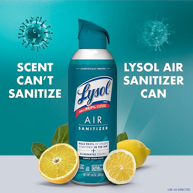 Lysol Air Sanitizer Spray with Bacterial Odor Eliminator for Home & Office, Sanitizing Air Spray, Air Freshener Alternative, Simple Fresh Scent,10 oz (Pack of 3)