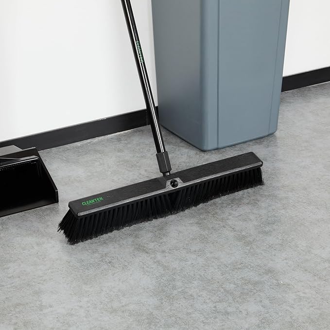 Restaurantware-BROOM HEAD ONLY: Clean Tek Professional 23.62-Inch Push Broom Head, 1 Heavy-Duty Cleaning Tool - Handle Sold Separately, Fine Flagged Bristles, Black Plastic, Outdoor Use