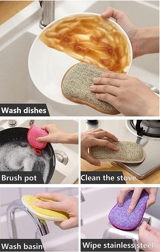 5 Pack Dish Sponges, Microfiber Scrub Sponges for Kitchen,Heavy Duty Non-Scratch Dish Washing Scouring Pads, Soft Dish Scrubbers Scrubbing Pads Cloth for Fast Cleaning Pots Pans Dishes (Random Color)