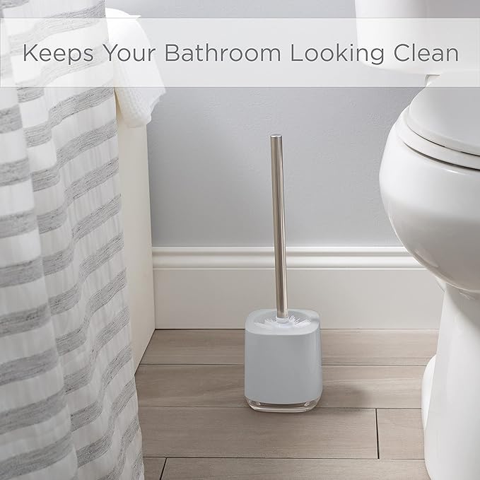 Bath Bliss Luxury Toilet Brush and Holder Set | Bathroom Cleaning | 360 Degree Brush | Short Design | Décor | Stainless Steel | Grey