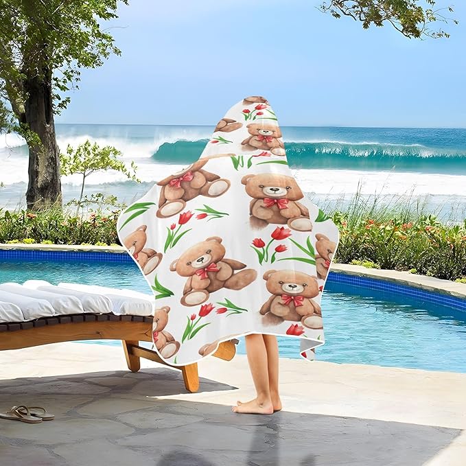 CEBUGI Brown Animals Hooded Bath Towel for Kids Absorbent Soft Bath Towel Wrap with Hood 50x23.5in Pool Beach Shower Towel for Boys Girls