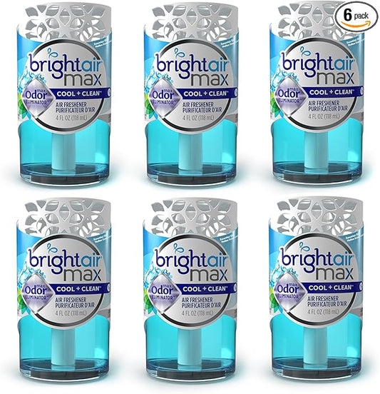 Bright Air Max 4 oz. Odor Eliminator Air Freshener, for Medium-Size Spaces, Cool & Clean Scent, Case of 6, Lasts up to 60 Days Each