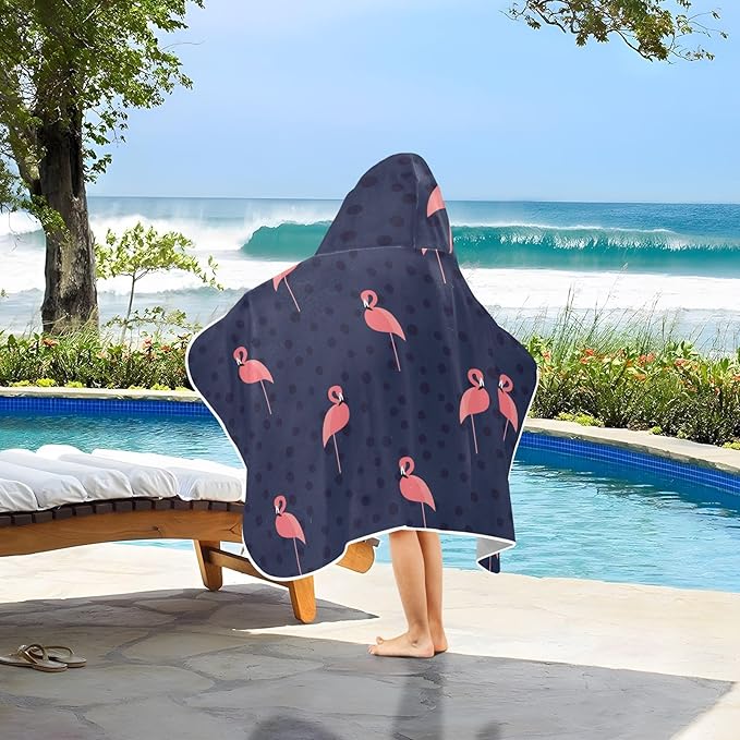 susiyo Kids Hooded Bath Towel Pink Flamingo Black Dots Beach Towel for Kids 23.5 x 50 Inch Microfiber Soft Absorbent Quick Dry Bath Swim Pool Towel Wrap Poncho Bathrobe with Hood for Kids Toddler