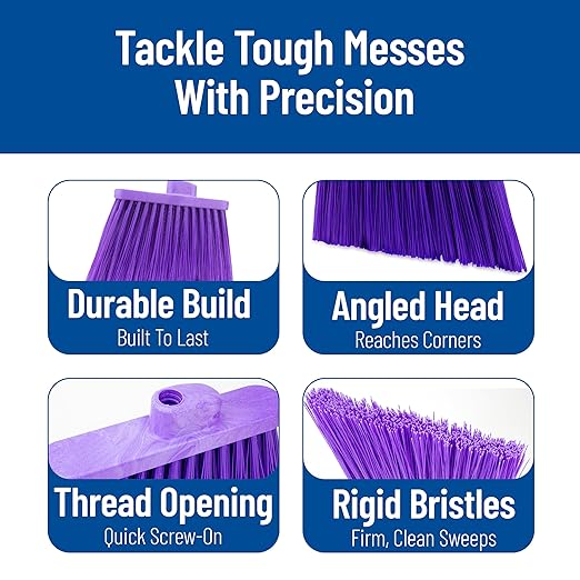 SPARTA Sweeper Broom – 12 Inch Angled Outdoor Broom Head with Durable Polypropylene Bristles, Standard Thread Compatible for Home Garage or Kitchen Cleaning, Purple