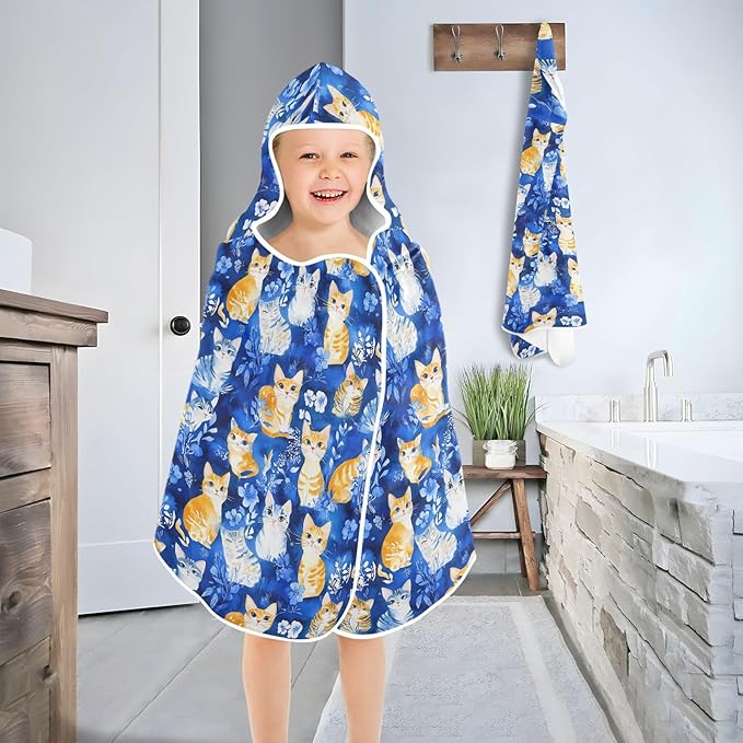 Toddler Hooded Beach Towel Funny Ragdollcats Blue Hooded Kids Beach Towel Soft Kids Bath Towels with Hood