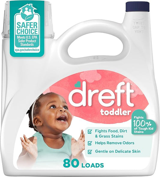 Dreft Toddler Liquid Laundry Detergent, Fights Stains, Removes Odors, 80 loads, 105 fl oz