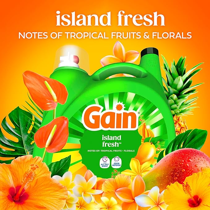 Gain Liquid Laundry Detergent with Odor Defense, Island Fresh Scent, Laundry Soap For HE Washing Machines, 132 fl oz, 100 Loads (Packaging May Vary)