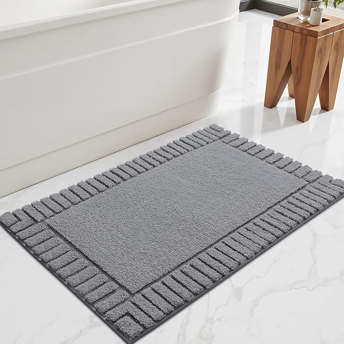 LUMI Bathroom Rugs Non Slip with Rubber Backing, Extra Soft Plush Microfiber Bath Rug Absorbent, Machine Washable Bath Mat Quick Dry for Tub, Shower, Hotel, Dark Grey, 24"x36"