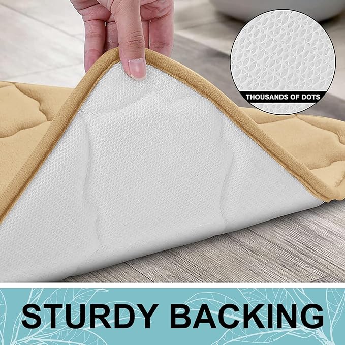 OLANLY Memory Foam Bath Mat Rug 36x24, Ultra Soft and Absorbent Bathroom Rugs, Non-Slip, Comfortable, Machine Washable Bath Carpet for Bathroom Floor, Tub, Shower and Home Decor Accessories, Beige