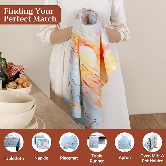 Maison d' Hermine Kitchen Towels Set of 3 100% Cotton 27.50" x 20" Reusable Cloth Tea Dish Towels Absorbent with Hanging Loop for Kitchen Farmhouse Hotel Spring Summer - Ibiza - Blue