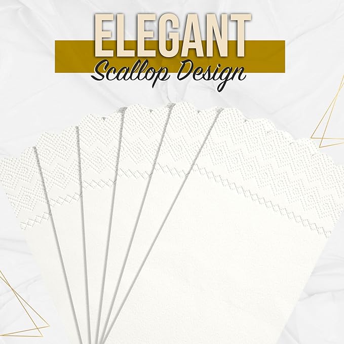Party Solids Ivory Scalloped Napkins Disposable 20 Pcs 3-Ply Ivory Scalloped Dinner Napkins Disposable Decorative for Dinners & Parties, Paper Guest Towels for Bathroom & Party Supplies