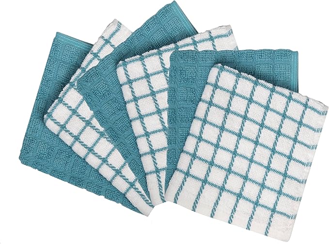 Bumble Dish Cloths (6 Pack) | 12” x 12” | 100% Cotton Kitchen Towels | 405 GSM | Soft, Highly Absorbent & Durable Dish Towels for Kitchen | Aqua