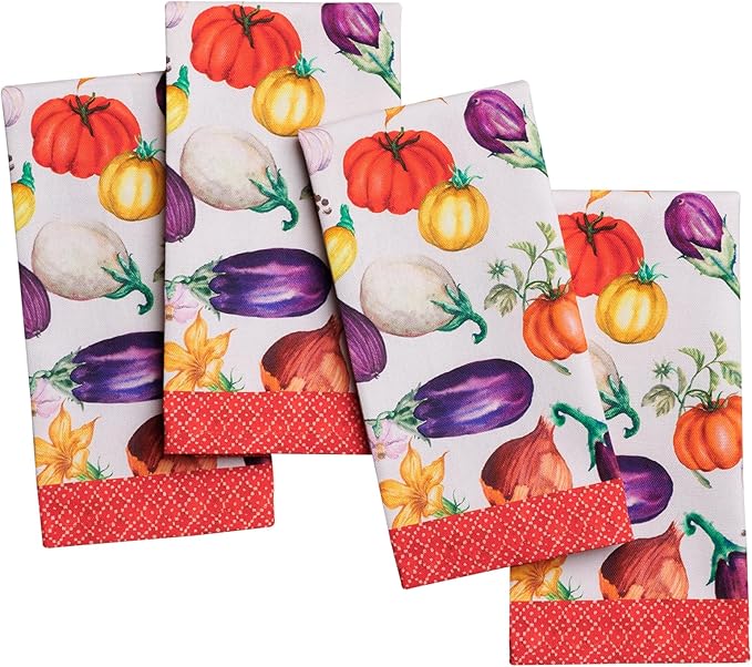 Maison d' Hermine 100% Cotton Cloth Napkins Set of 4 Everyday Reusable Square Napkins Cloth Washable Dinner Party Wedding Restaurant Hotel Kitchen Spring Summer (Ratatouille, 18" x 18")