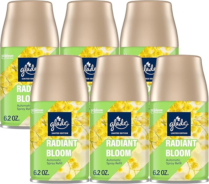 Glade Automatic Spray Refill, Radiant Bloom, Scented Air Freshener for Home and Bathroom, 6.2 Oz, 6 Pack