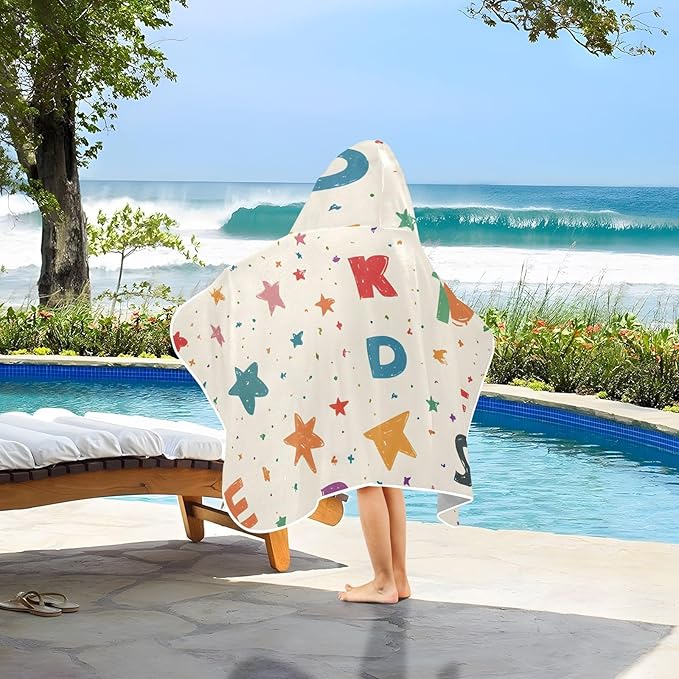 SUABO Kids' Bath Towels Letter Hooded Towels for Boys Girls,Toddler Towels Multi-Purpose for Beach,Pool and Bathroom,23.5" x 50", Soft and Highly Absorbent