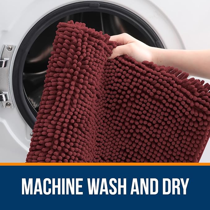 OLANLY Bathroom Rugs 32x20, Extra Soft Absorbent Chenille Bath Rugs, Rubber Backing Quick Dry, Machine Washable Bath Mats for Bathroom Floor, Tub and Shower, Home Decor Accessories, Andorra Red-Brown
