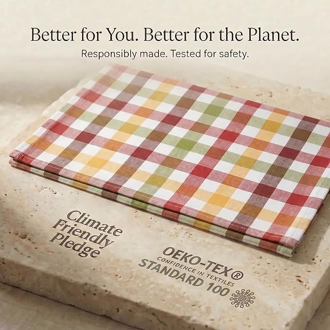 Urban Villa Kitchen Towels 100% Cotton Dish Towels for Kitchen (Set of 6) 20”x30” Dish Cloths Highly Absorbent Kitchen Linen Set with Hanging Loop Perfect for Drying Dishes Cleaning – Harvest Checks