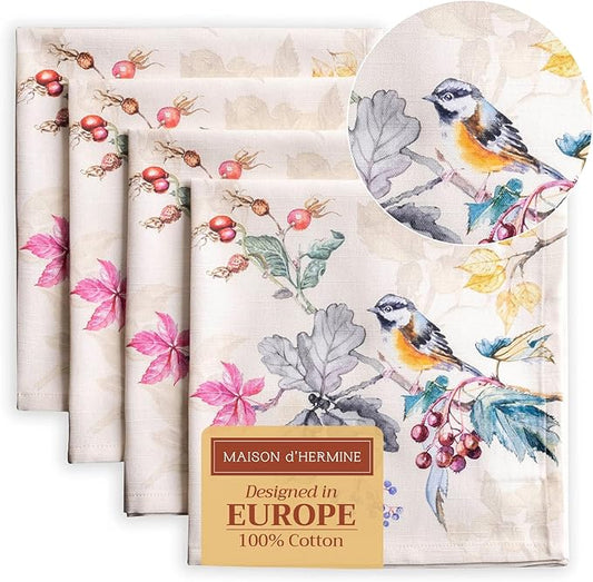 Maison d' Hermine Cloth Napkins Set of 4 100% Cotton for Thanksgiving Christmas Decorations Everyday Reusable Square Fall Napkins Cloth Washable Dinner Party (Equinoxe - Beige, 20"x20")