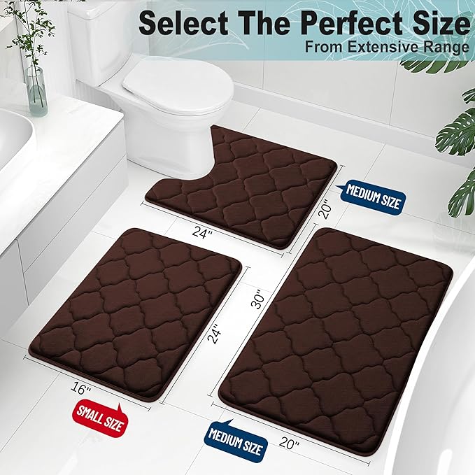 OLANLY Memory Foam Bath Mat Rug 24x16, Ultra Soft and Absorbent Bathroom Rugs, Non-Slip, Comfortable, Machine Washable Bath Carpet for Bathroom Floor, Tub, Shower and Home Decor Accessories, Brown