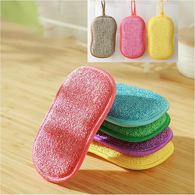 5 Pack Dish Sponges, Microfiber Scrub Sponges for Kitchen,Heavy Duty Non-Scratch Dish Washing Scouring Pads, Soft Dish Scrubbers Scrubbing Pads Cloth for Fast Cleaning Pots Pans Dishes (Random Color)