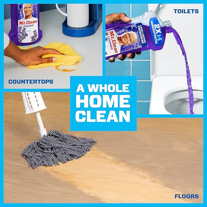 Mr. Clean All Purpose Cleaner, Floor Cleaner for Mopping Home, Bathroom, & Kitchen, Cleaning Liquid for Mop & Bucket, Cleaning Supplies, Multi-Surface Dilutable, Lavender, 41oz, Pack of 4